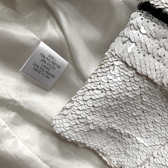 Stevie Mac 🖤🤍NYC Hand Made Couture Like White Sequin Blazer Black Fringe Trim - Picture 11 of 15